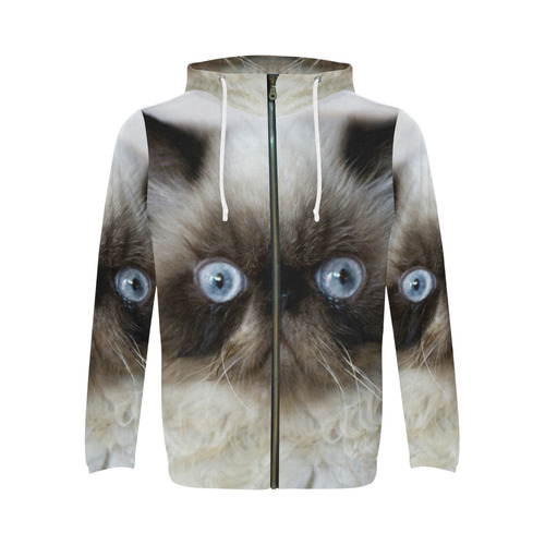 Funny Cat All Over Print Full Zip Hoodie for Men (Model H14)