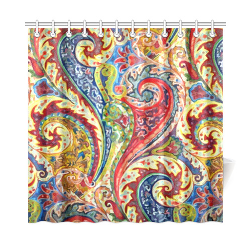 Red Blue Indian Vintage Paisley Pattern Shower Curtain 72"x72"