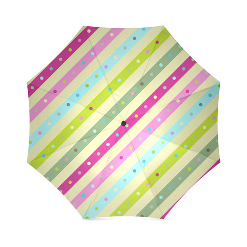 Pink Blue Green Polka Dots Stripes Foldable Umbrella (Model U01)