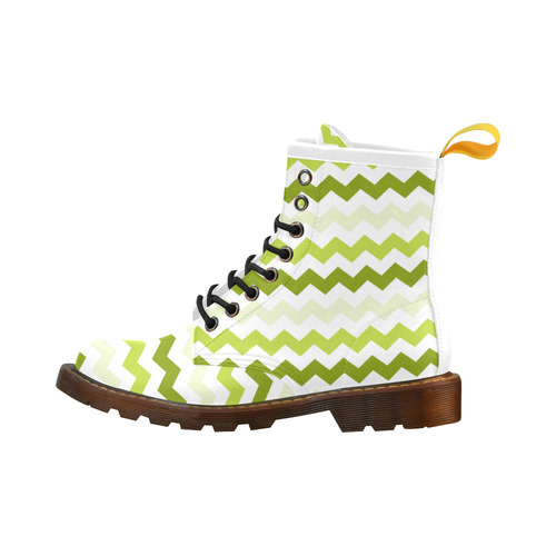 Lemon Green White Zig Zag Trendy Chevron High Grade PU Leather Martin Boots For Men Model 402H