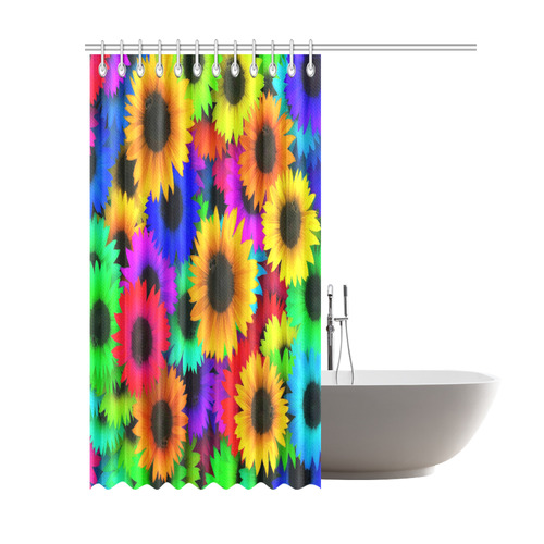Neon Rainbow Pop Sunflowers Shower Curtain 69"x84"
