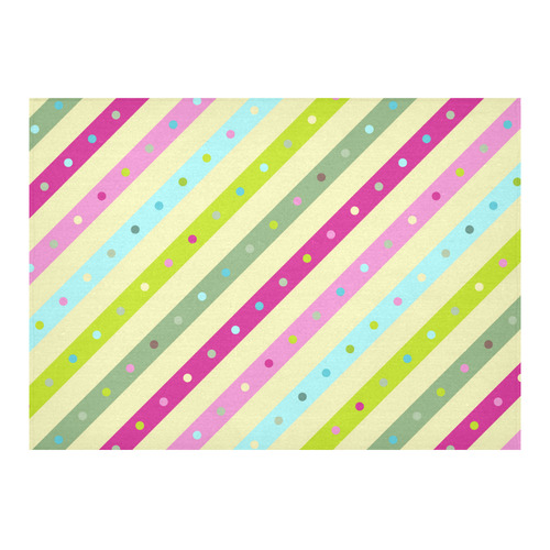 Pink Blue Green Polka Dots Stripes Cotton Linen Tablecloth 60"x 84"