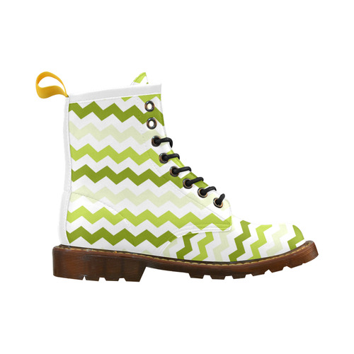 Lemon Green White Zig Zag Trendy Chevron High Grade PU Leather Martin Boots For Women Model 402H