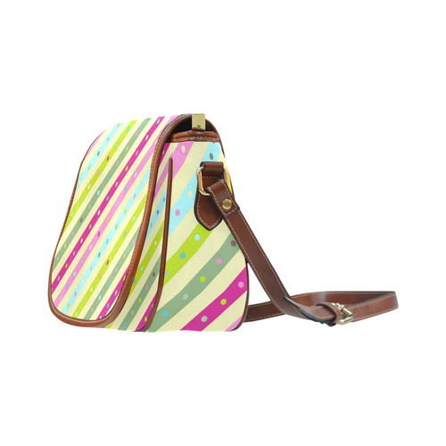 Pink Blue Green Polka Dots Stripes Saddle Bag/Small (Model 1649) Full Customization