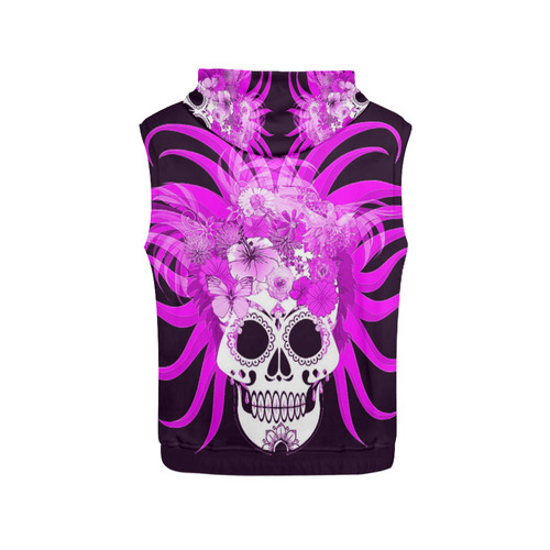 hippie skull,pink All Over Print Sleeveless Hoodie for Women (Model H15)