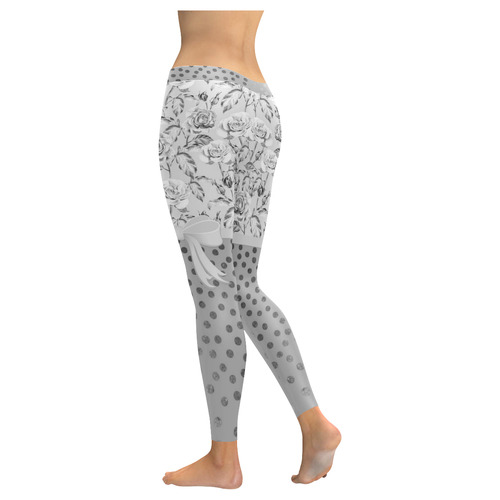 Vintage Roses Polka Dots Ribbon - Grey Silver Women's Low Rise Leggings (Invisible Stitch) (Model L05)