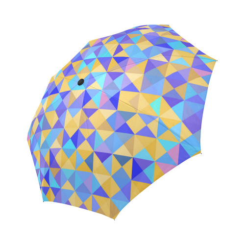 Blue Gold Abstract Geometric Pattern Auto-Foldable Umbrella (Model U04)