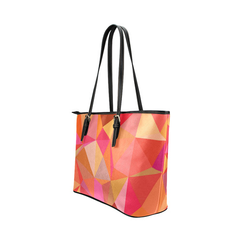 Red Orange Pink Geometric Triangles Leather Tote Bag/Large (Model 1651)