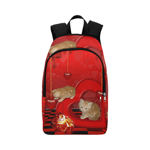 Cute kitten with hearts Fabric Backpack for Adult (Model 1659)