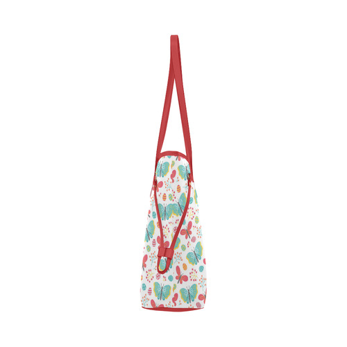 Butterfly Berry Red Teal Nature Pattern Clover Canvas Tote Bag (Model 1661)