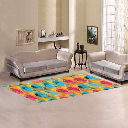geometric polygon abstract pattern in blue orange red Area Rug 9'6''x3'3''