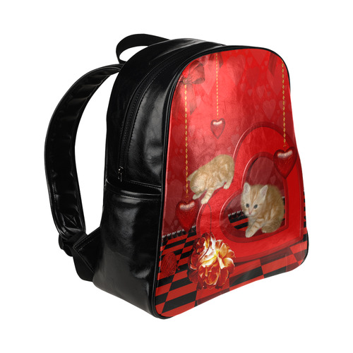 Cute kitten with hearts Multi-Pockets Backpack (Model 1636)