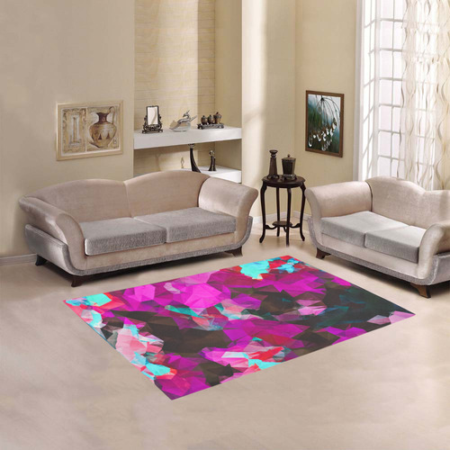psychedelic geometric polygon abstract pattern in purple pink blue Area Rug 5'3''x4'