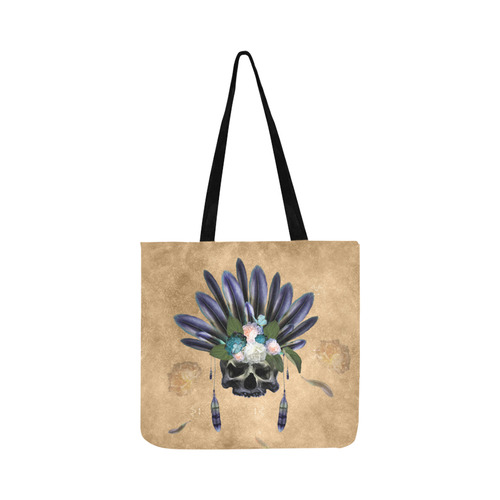 Cool skull with feathers and flowers Reusable Shopping Bag Model 1660 (Two sides)