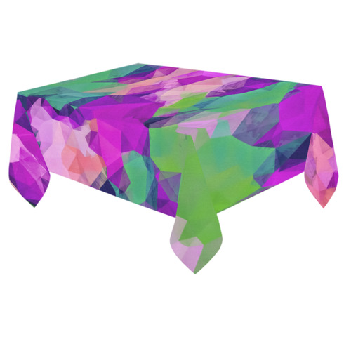 psychedelic geometric polygon pattern abstract in pink purple green Cotton Linen Tablecloth 60"x 84"