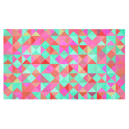 Pink Aqua Abstract Geometric Pattern Cotton Linen Tablecloth 60"x 104"