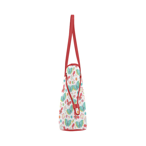 Butterfly Berry Red Teal Nature Pattern Clover Canvas Tote Bag (Model 1661)