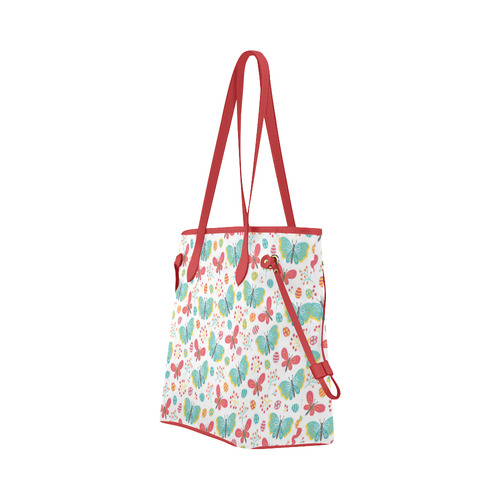 Butterfly Berry Red Teal Nature Pattern Clover Canvas Tote Bag (Model 1661)