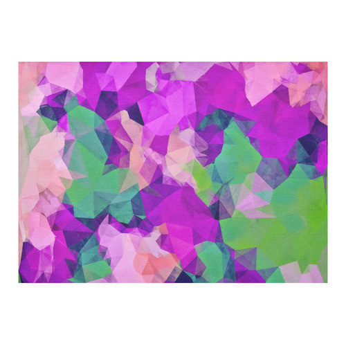 psychedelic geometric polygon pattern abstract in pink purple green Cotton Linen Tablecloth 60"x 84"