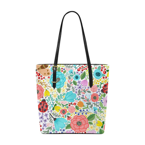 Colorful Floral Pattern With Ladybugs Euramerican Tote Bag/Small (Model 1655)