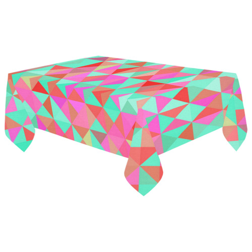 Pink Aqua Abstract Geometric Pattern Cotton Linen Tablecloth 60"x 104"