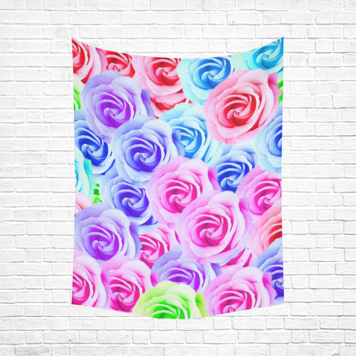 closeup colorful rose texture background in pink purple blue green Cotton Linen Wall Tapestry 60"x 80"