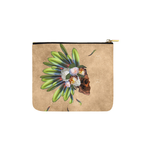 Amazing skull with feathers and flowers Carry-All Pouch 6''x5''