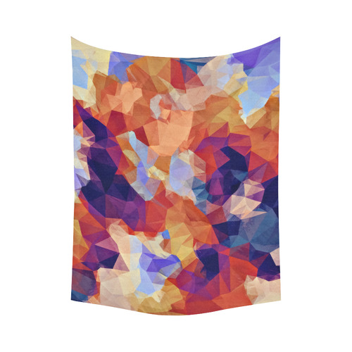 psychedelic geometric polygon pattern abstract in orange brown blue purple Cotton Linen Wall Tapestry 60"x 80"