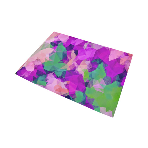 psychedelic geometric polygon pattern abstract in pink purple green Area Rug7'x5'
