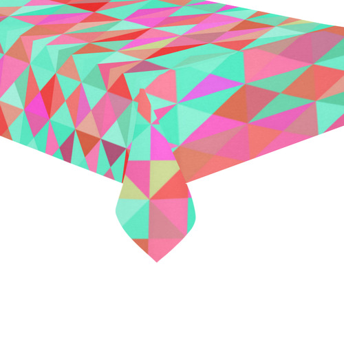 Pink Aqua Abstract Geometric Pattern Cotton Linen Tablecloth 60"x 104"