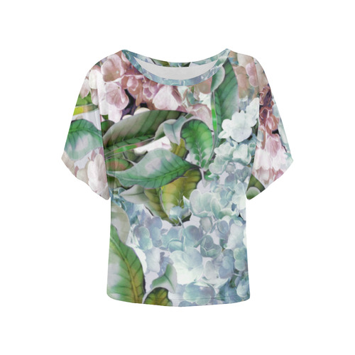 Hydrangea Summer Women's Batwing-Sleeved Blouse T shirt (Model T44)