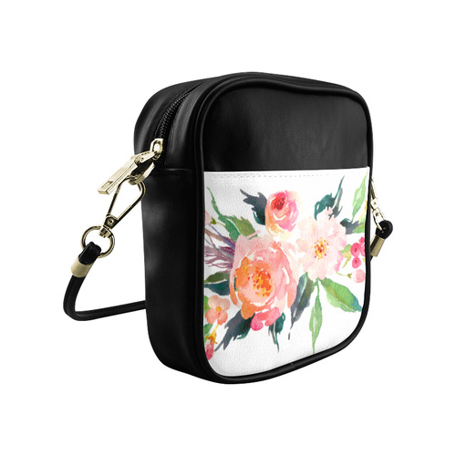 Pink Red Watercolor Floral Sling Bag (Model 1627)