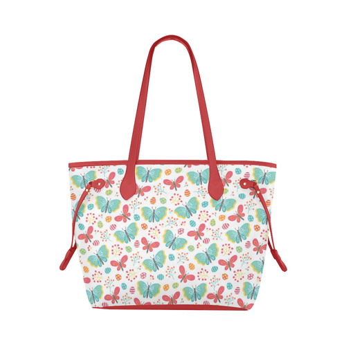 Butterfly Berry Red Teal Nature Pattern Clover Canvas Tote Bag (Model 1661)