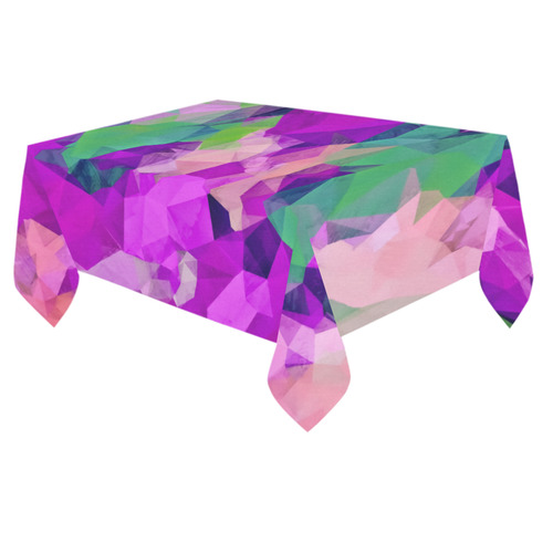 psychedelic geometric polygon pattern abstract in pink purple green Cotton Linen Tablecloth 60"x 84"