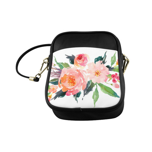 Pink Red Watercolor Floral Sling Bag (Model 1627)