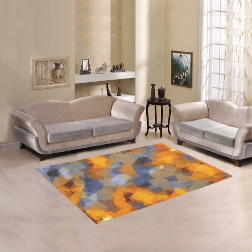psychedelic geometric polygon abstract pattern in orange brown blue Area Rug 5'3''x4'