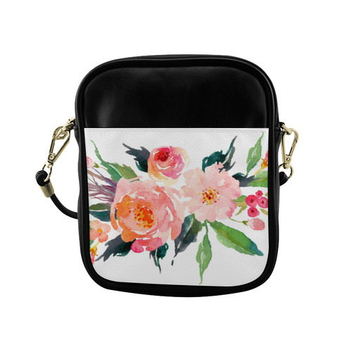 Pink Red Watercolor Floral Sling Bag (Model 1627)