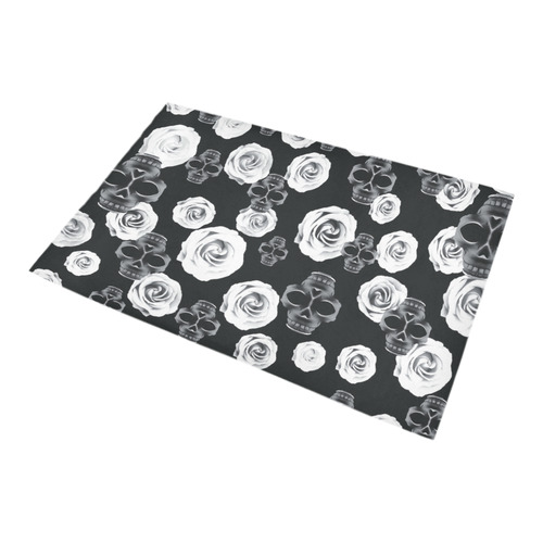 vintage skull and rose abstract pattern in black and white Bath Rug 20''x 32''