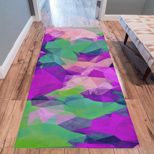 psychedelic geometric polygon pattern abstract in pink purple green Area Rug 9'6''x3'3''