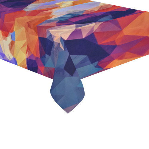 psychedelic geometric polygon pattern abstract in orange brown blue purple Cotton Linen Tablecloth 60"x 104"