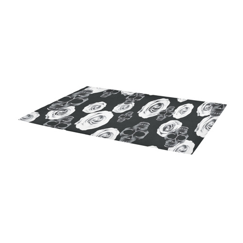 vintage skull and rose abstract pattern in black and white Area Rug 9'6''x3'3''