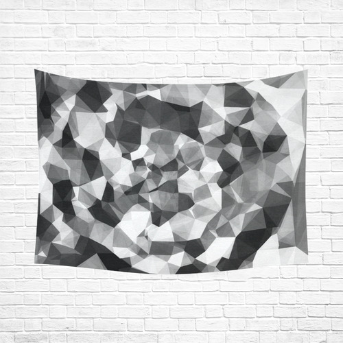 contemporary geometric polygon abstract pattern in black and white Cotton Linen Wall Tapestry 80"x 60"