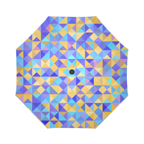 Blue Gold Abstract Geometric Pattern Auto-Foldable Umbrella (Model U04)