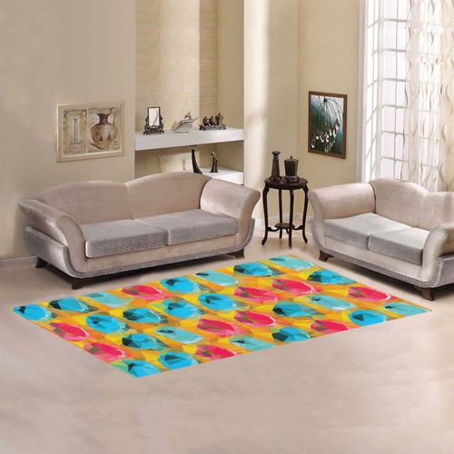geometric polygon abstract pattern in blue orange red Area Rug 7'x3'3''