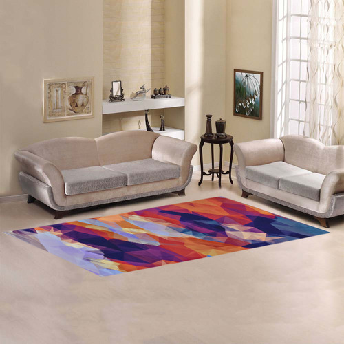 psychedelic geometric polygon pattern abstract in orange brown blue purple Area Rug 9'6''x3'3''