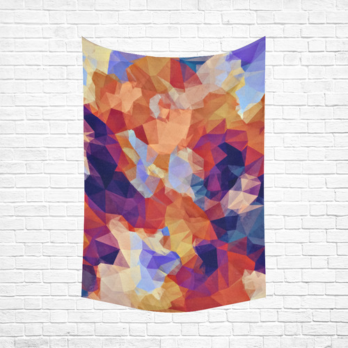 psychedelic geometric polygon pattern abstract in orange brown blue purple Cotton Linen Wall Tapestry 60"x 90"