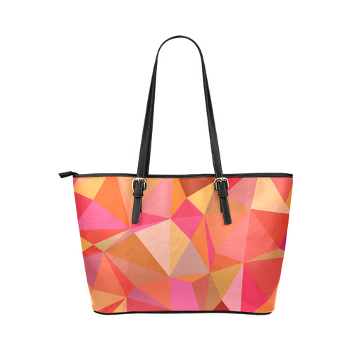 Red Orange Pink Geometric Triangles Leather Tote Bag/Large (Model 1651)