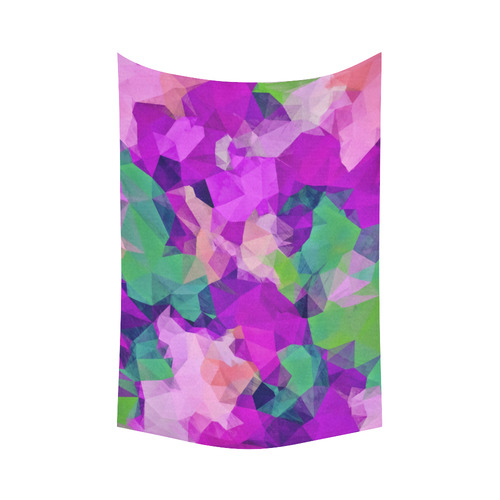psychedelic geometric polygon pattern abstract in pink purple green Cotton Linen Wall Tapestry 60"x 90"