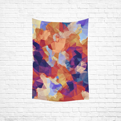 psychedelic geometric polygon pattern abstract in orange brown blue purple Cotton Linen Wall Tapestry 40"x 60"