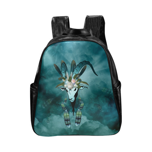 The billy goat with feathers and flowers Multi-Pockets Backpack (Model 1636)